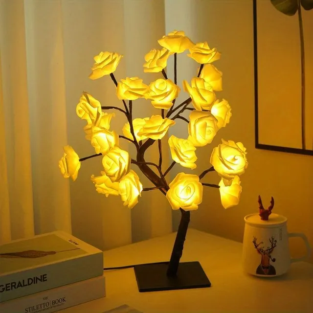 USB powered LED pink tree lamp translates to USB-powered LED rose tree lamp