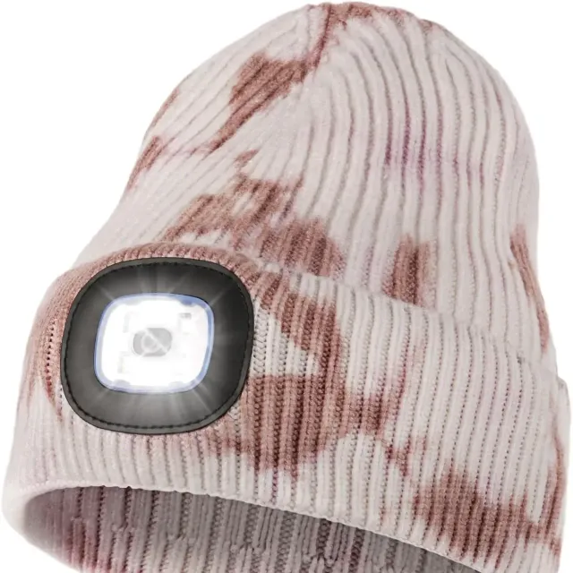 Unisex LED knit cap with USB charging light, head torch, winter knit cap with night light