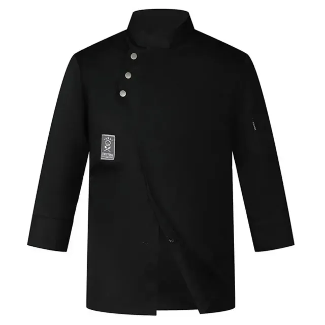 Universal professional chef coat in single-color design with collar and simple closure for men and women