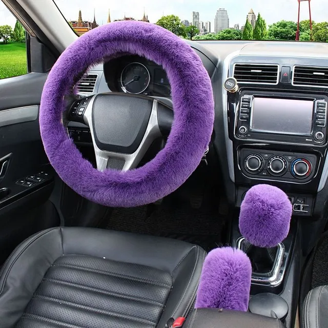 Luxury protection set for steering wheel, gear lever and brake made of plush Indiana material