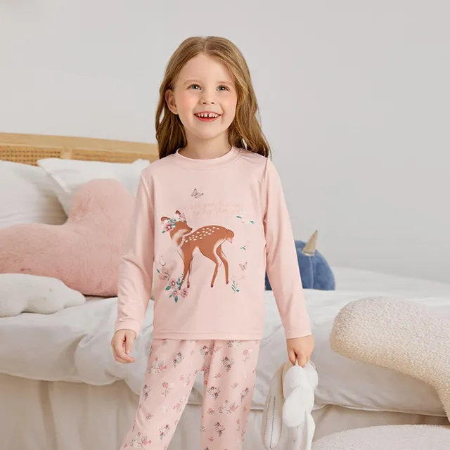 Girl set shirts and leggings for sleeping with cute animal motif