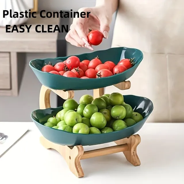 2/3 Floor creative fruit rack made of durable plastic with wooden stand