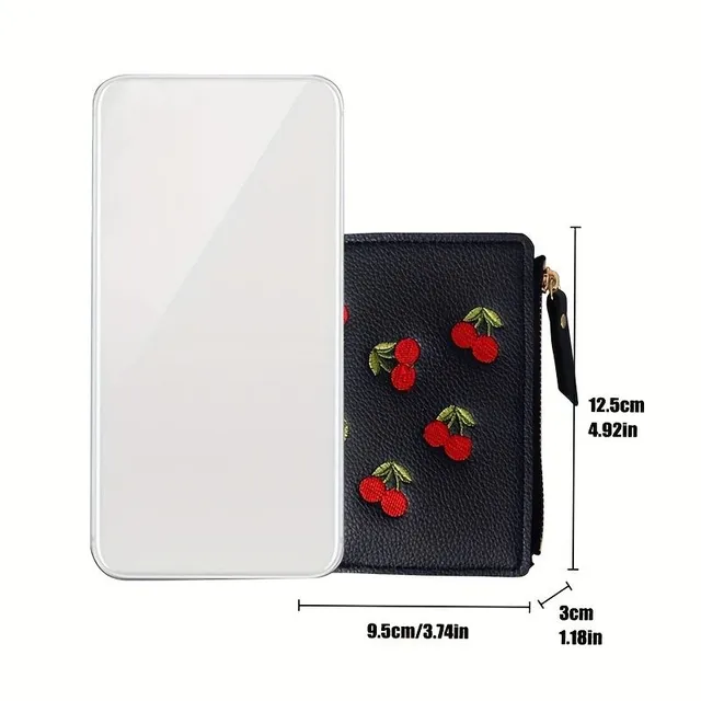 Cherry embroidered coin box wallet, zipper case