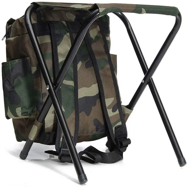 Folding chair-batoh Oxford Camo © Outdoor chairs for hiking, camping, fishing © Portable backpack with chair © Travel, picnic © Random pattern