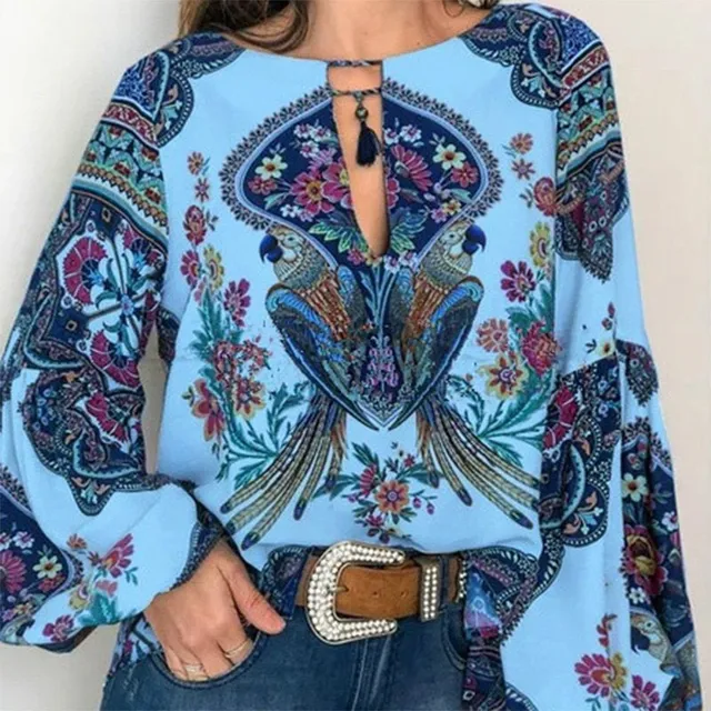 Women's Boho blouse with print and balloon sleeves Samantha l-1 s