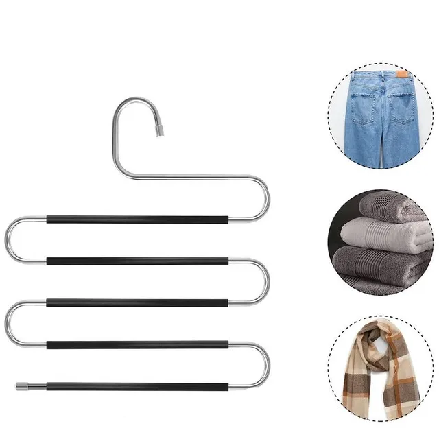 4x Saving stainless steel pants hangers - anti-slip, S-shaped, 5 floors