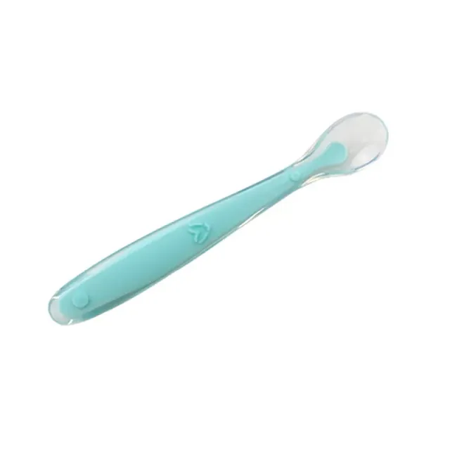 Baby silicone spoon for feeding with soft end