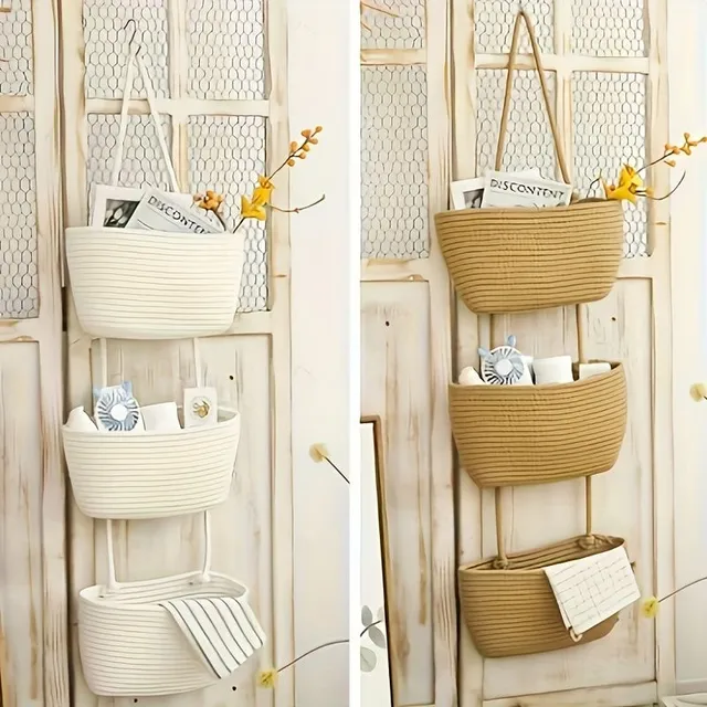 3 Floors Flower hanging Baskets from Cotton - Removable Decorative Storage Space for Living Room, Bathroom and Bedroom