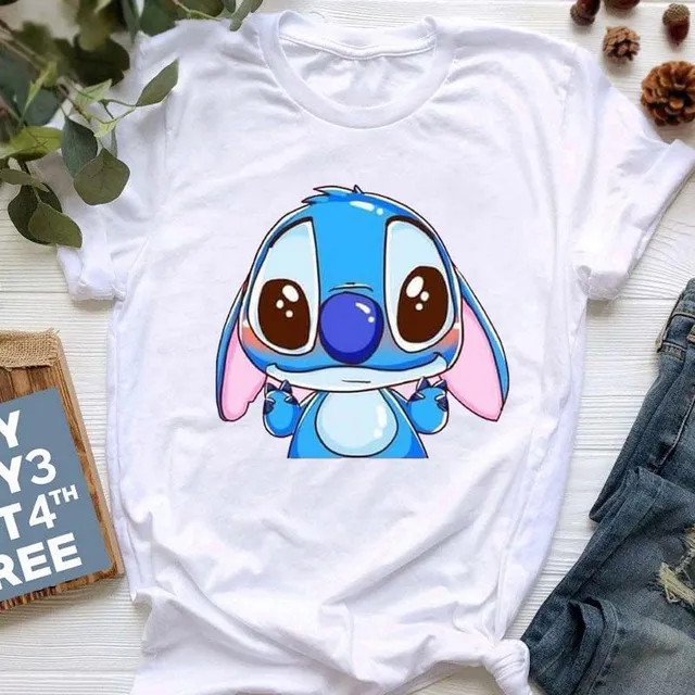 Damska koszulka z krótkim rękawem z uroczym nadrukiem Stitch