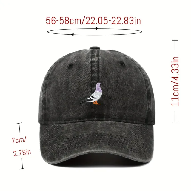 Worked pigeon retro cap - adjustable baseball cap made of denim