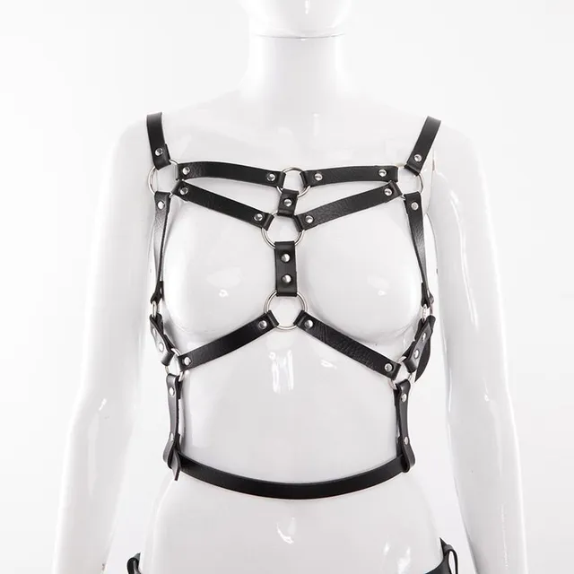 Women's leather harness with suspenders