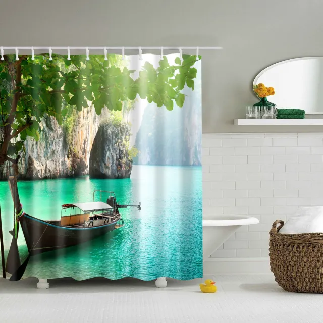 Shower curtain with nature motif