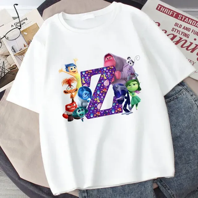 Stylish children's T-shirt printed with letters and characters from the fairy tale Inside Out 2 - Inside Out 2