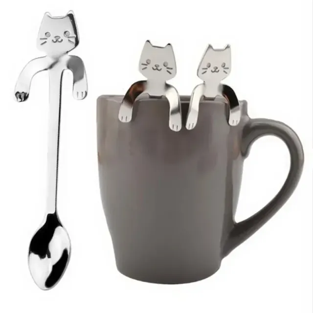 Linguriță din oțel inoxidabil pentru cafea, ceai, desert, înghețată și gustare în formă de pisicuță drăguță - lingurițe miniaturale pentru servire și ustensile de bucătărie
