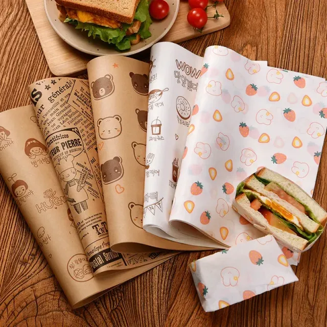 25ks voskovaného papíru na potraviny - podložky do košíků, papírové listy na piknik