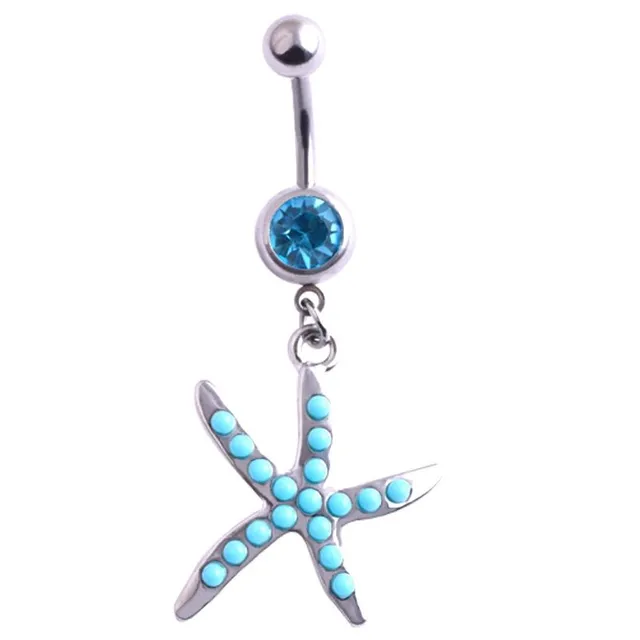 Designer belly button piercing in blue with hanging ornament