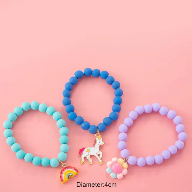 Set de brățări colorate pentru copii - 3 buc - unicorn, floare și curcubeu