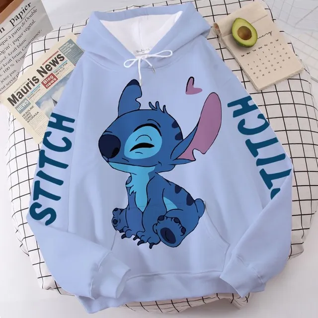 Jednofarebná detská mikina s kapucňou s potlačou Stitch and Angel