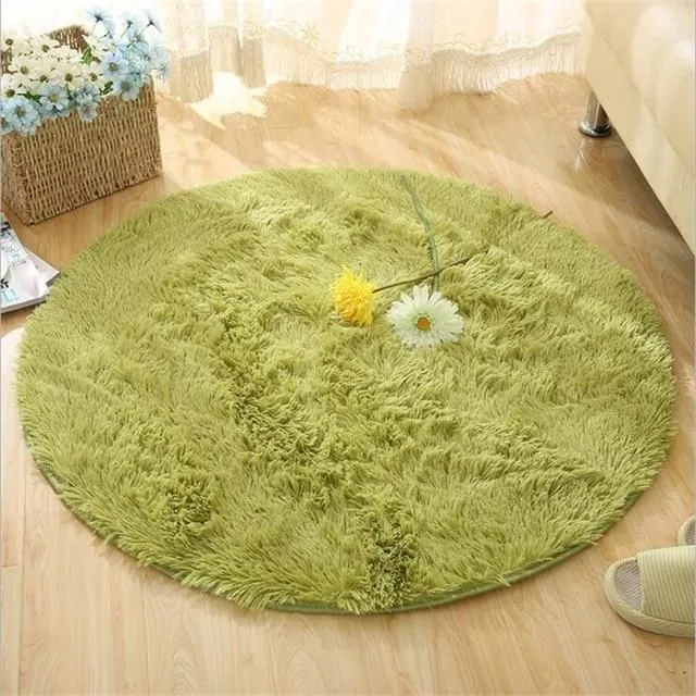 Kulatý huňatý koberec green 60x60cm