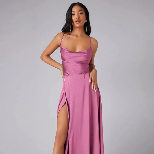 Elegant ladies' evening maxi dress with corset, exposed back and slit