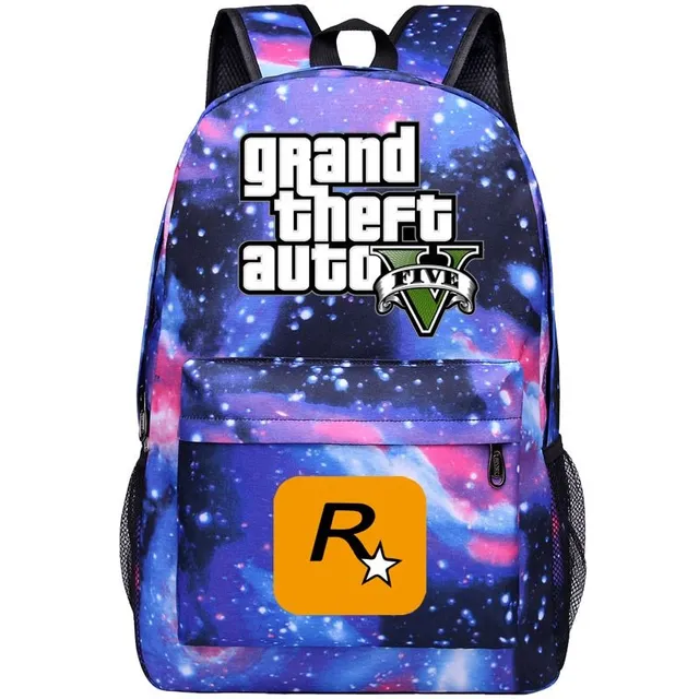 Grand Theft Auto 5 canvas backpack for teenagers Starry blue 2