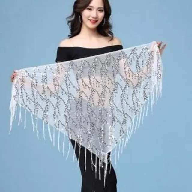 Abdominal dance scarf with fringes and sequins