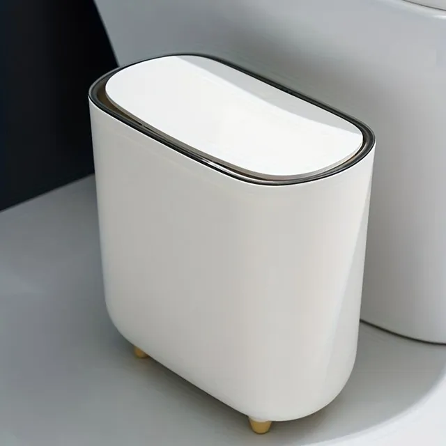 Tenký koš na odpadky s víkem pro toaletu - úzký plastový koš na odpadky do malých prostor v koupelně, ložnici nebo obývacím pokoji
