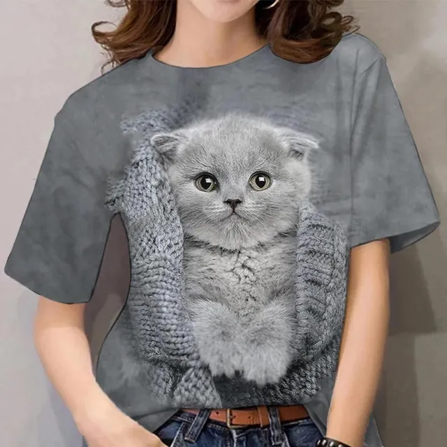 Luxury ladies short sleeve T-shirt made of highly comfortable material with Desmond cat print