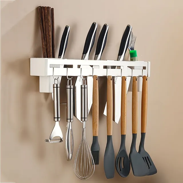 Wall multi-function knife holder and crockery with hooks