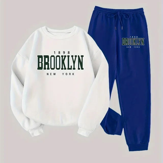 Brooklyn Two-piece kit: Long-sleeved casual sweatshirt and joggers with string, Women's clothing