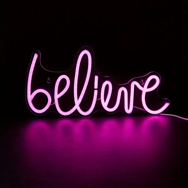 Neon sign "Believe": LED light powered from USB, wall decoration for bedroom, wedding, birthday, gambling room, home