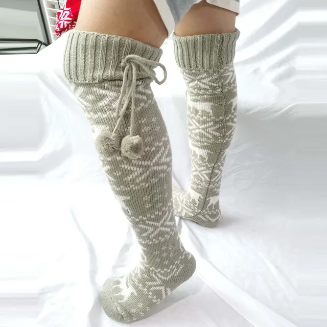 Ciorapi peste genunchi cu model de Crăciun pentru femei