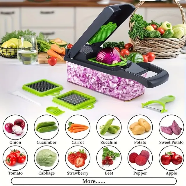 Universal kitchen chopper and grater for fruits and vegetable with container (16 pieces)