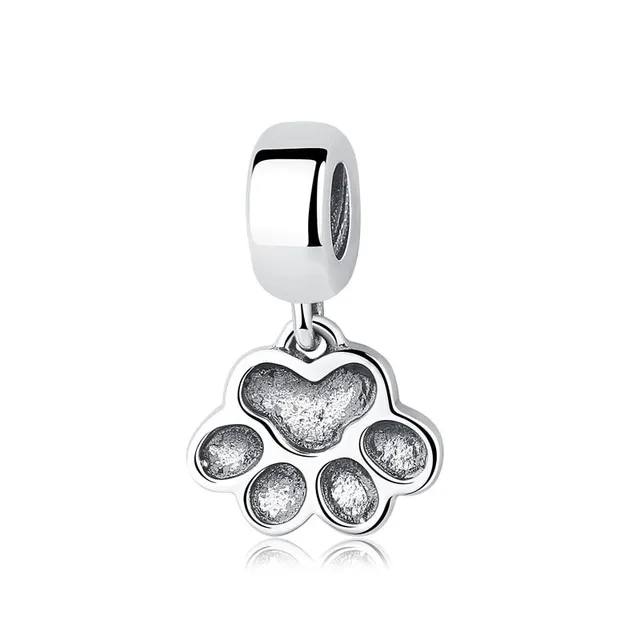 Beads with motifs of cats and dogs, silver pendant