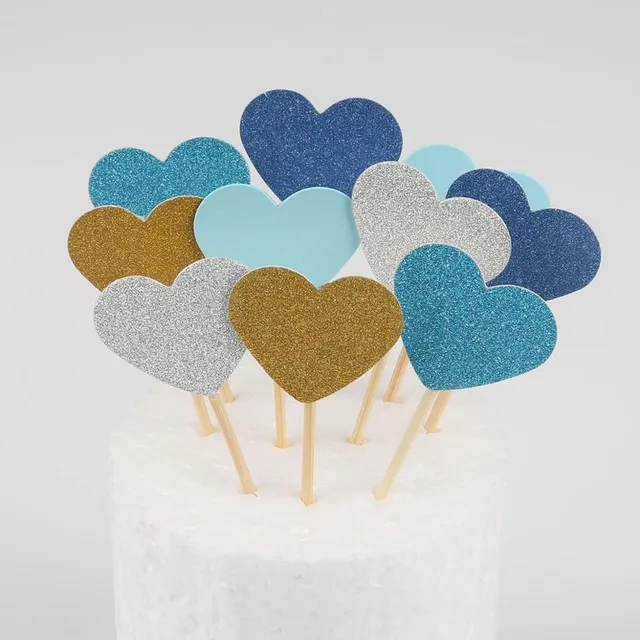 Decor pentru tort Topper Star Heart colorat pentru nunți (10 bucăți)