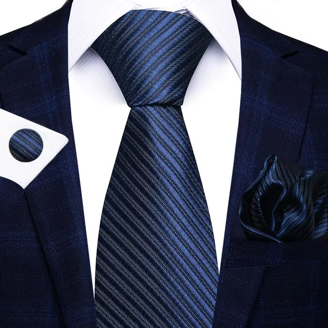 Men's beautiful business set with fine pattern | Tie, Handkerchief, Cufflinks