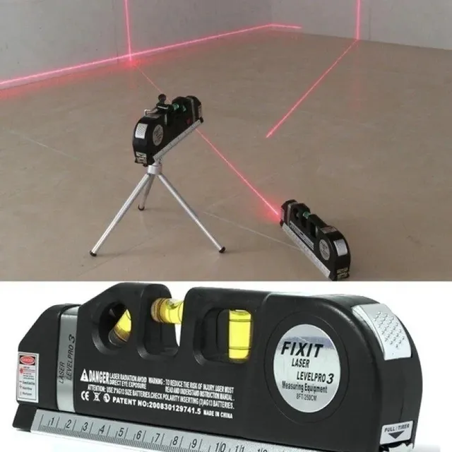 Laserová vodováha 4v1 - horizontální, vertikální, laserové pravítko, měřicí pásmo