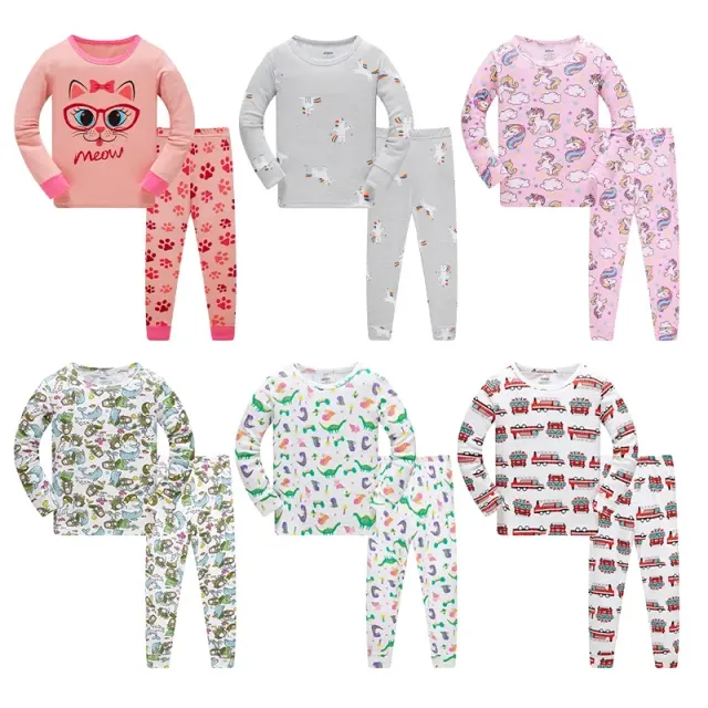 Two-piece pajamas for children with long sleeve and long pants with cheerful pictures