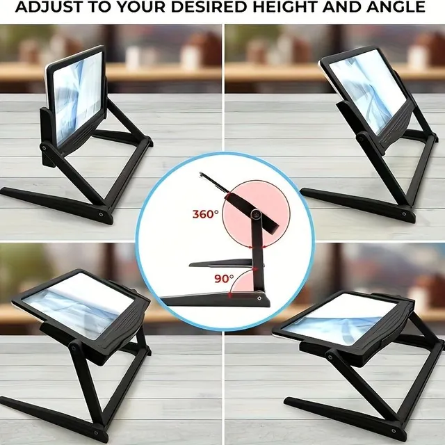 Magnifying magnifier with LED backlight, hands-free, for the whole page, with removable stand