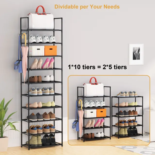 Stylish tall and narrow shoe rack - 10 tiers - economical shoe rack