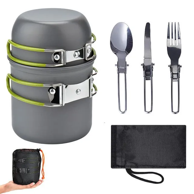 Camping utensils with stainless steel cutlery set for 1 person