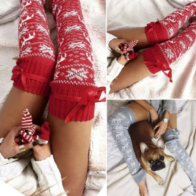 Women's Clothing Winter leg warmers above knees with reindeer