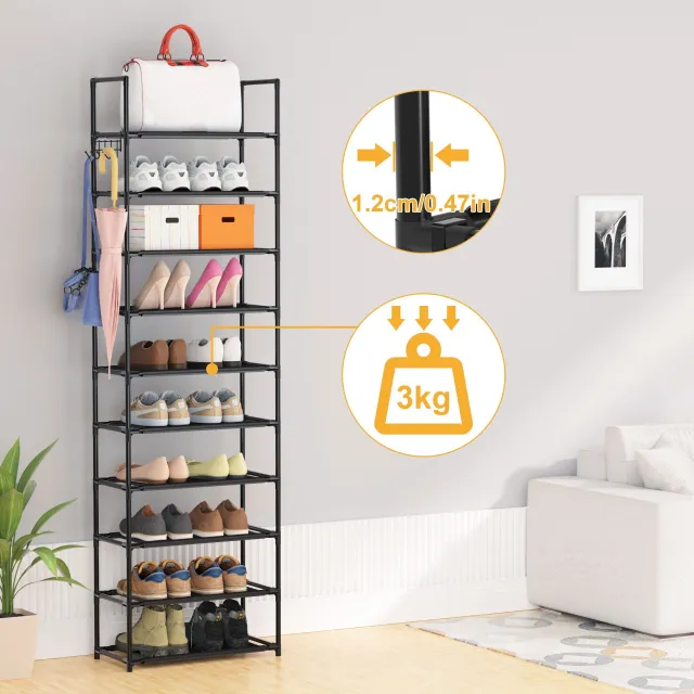 Stylish tall and narrow shoe rack - 10 tiers - economical shoe rack