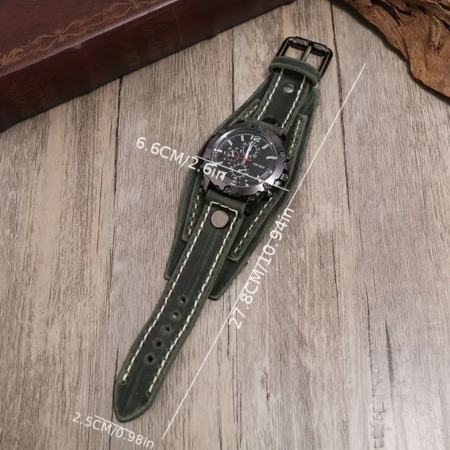 Mužské Vintage hodinky s ručně šitým náramkem z PU kůže