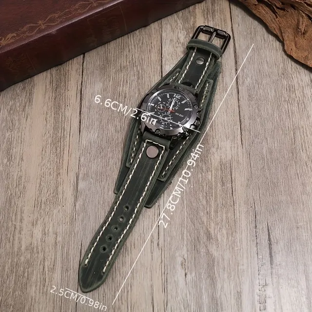 Male Vintage watch with hand-stitched PU leather bracelet