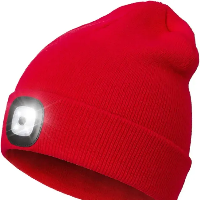 Unisex LED knit cap with USB charging light, head torch, winter knit cap with night light