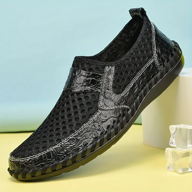 Pánske voľnočasové mokasíny vyrobené zo sieťoviny, priedušné protišmykové topánky do exteriéru