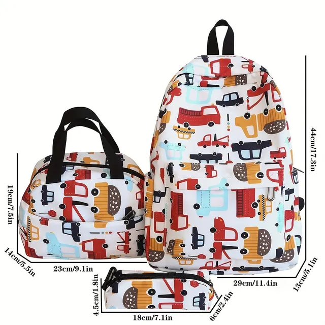 Light school set 3v1: Backpack with cartoon theme, Box for snacks, Penalty