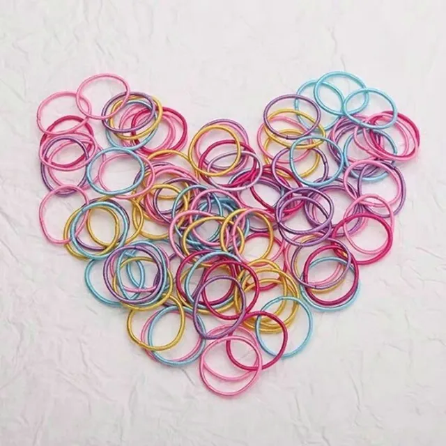 100pcs Cute elastic polyester hair rubber bands for children and girls - Colorful hair accessories