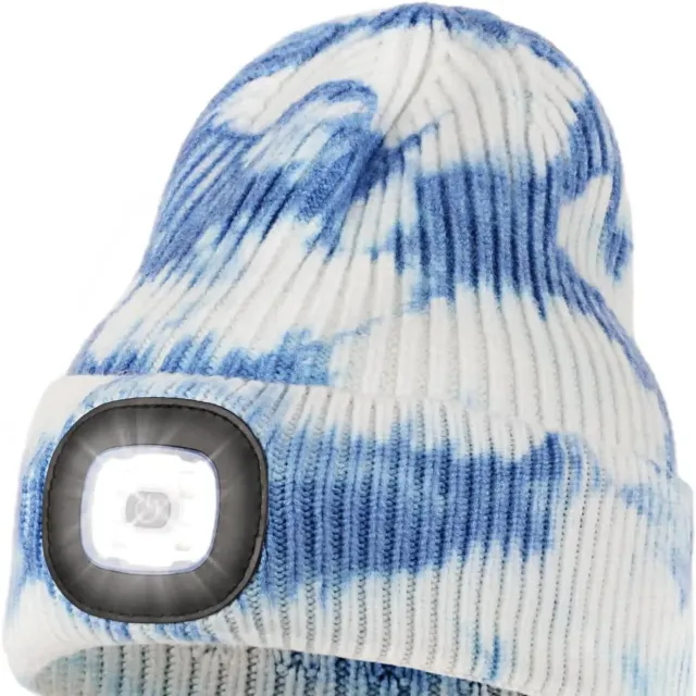 Unisex LED knit cap with USB charging light, head torch, winter knit cap with night light